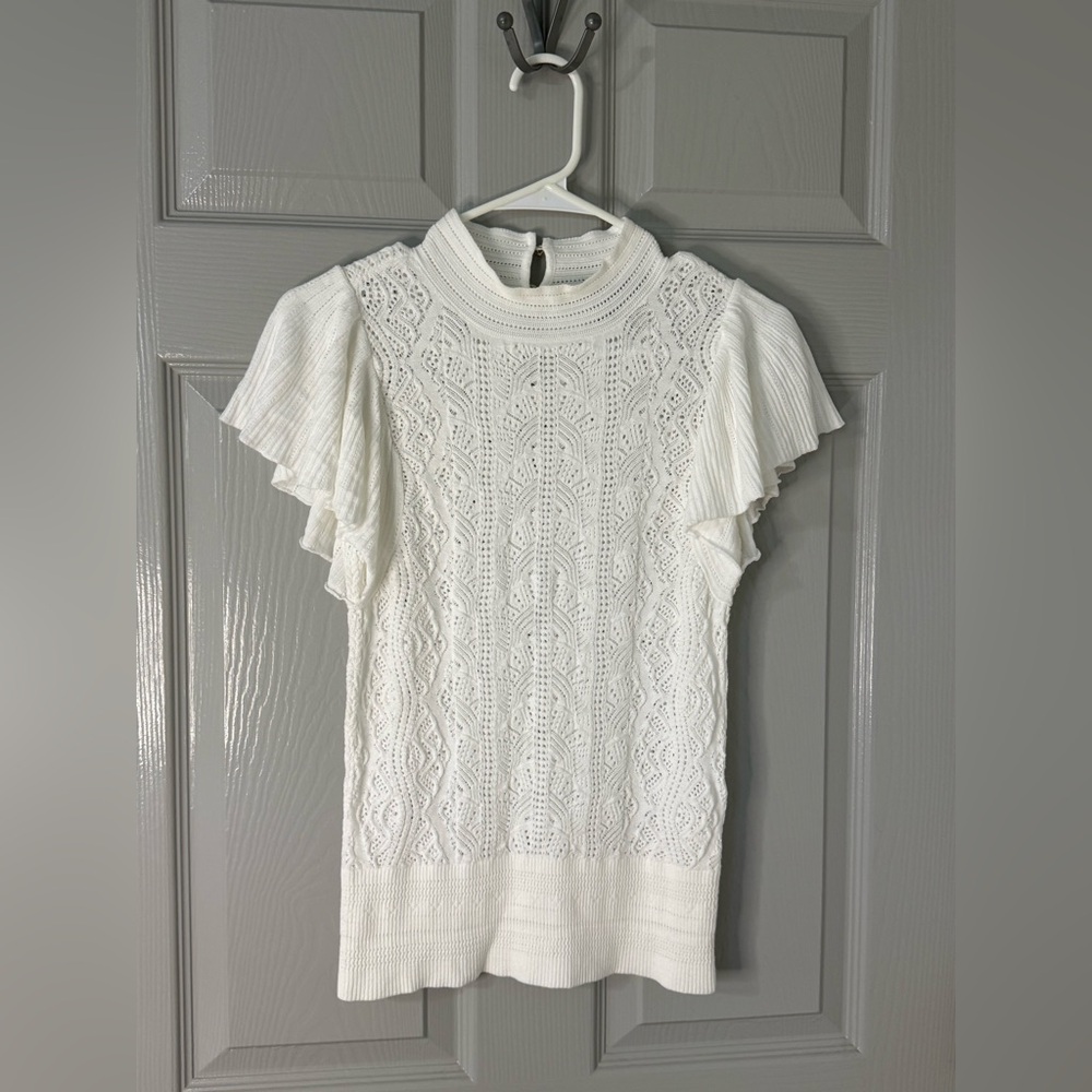 White House Black Market | White Lace knit | Blouse | XS
